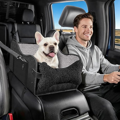 Center Console Dog Car Seat,Pet Puppy Middle Console Dog Car Seat for Small Dogs (Black, Large)