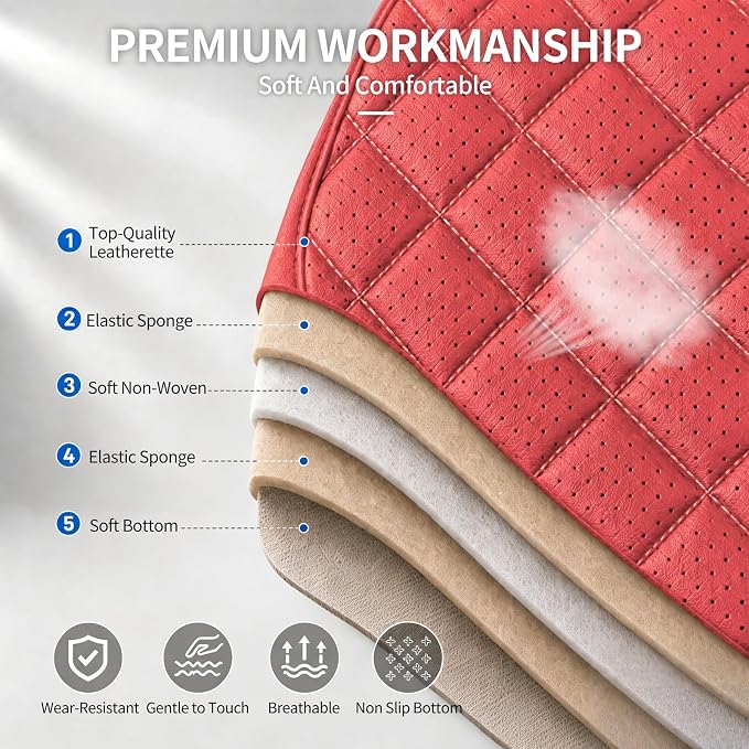 Car Seat Covers Compatible with Hyundai Elantra 2017-2025 2026 - Waterproof & Breathable Luxury Leather All-Weather Seat Cushions Protectors,Airbag Compatible,Only 2 Front seat Covers (Red)