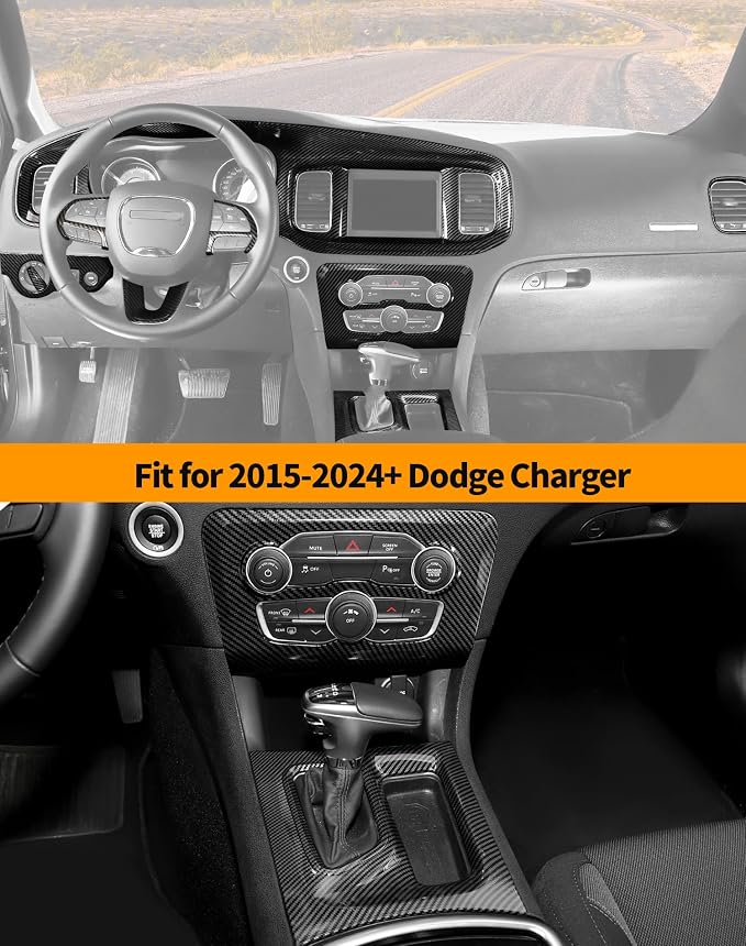 Hoolcar for Charger Carbon Fiber Interior Accessories Trim Kit fit for 2015-2024+ Dodge Charger Center Console Gear Shift Dash Dashboard Decor Cover Trim, 12pcs