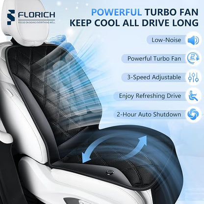FLORICH Cooling Car Seat Cover 12V-24V Ventilated Cooling Car Seat Cushion with 3-Speed Adjustable Breathable Mesh & Leather Cooling Seat Pad Universal Fit Car SUV Truck Van for Summer Driving, Black