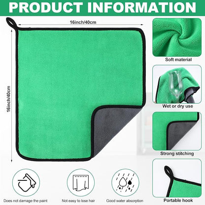 Tallew 12 Pcs Microfiber Towels for Cars, 800 GSM Plush Drying Cleaning Cloth Bulk, 16 x 16 Inch Thick Absorbent Wash Detailing Towels for Car Polishing, House, Kitchen Cleaning(Green)