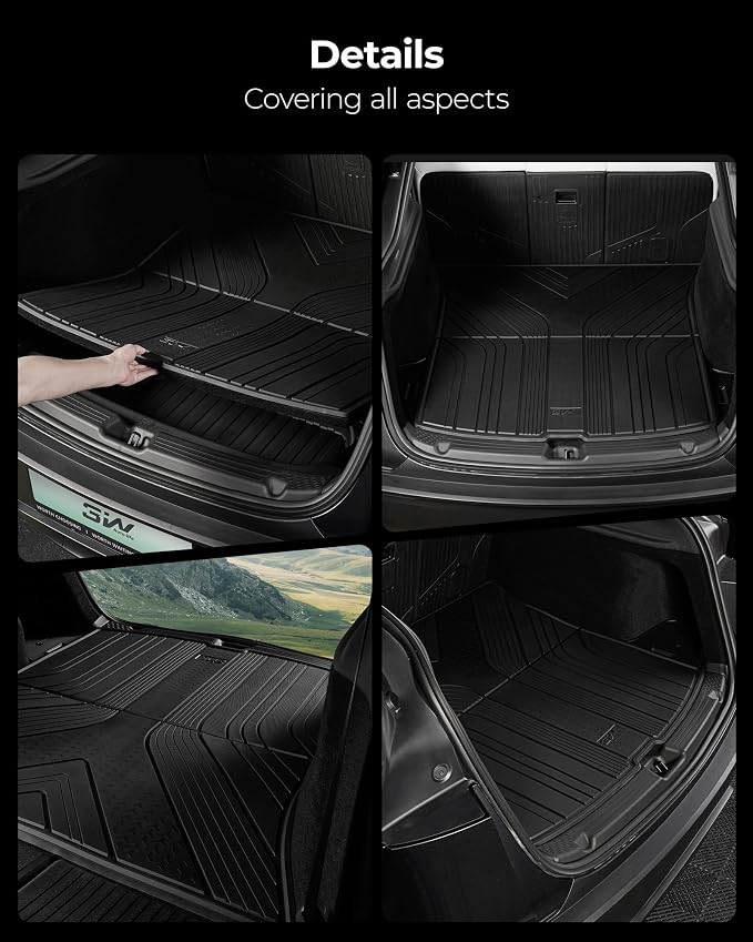 3W Cargo Liner Fit 2024 2025 2026 Toyota Grand Highlander 7 Seat with Subwoofer(Include Hybrid), Trunk Mat and Seat Back Covers TPE All Weather(Not for Hybrid MAX Model)