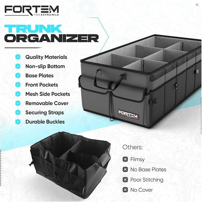 FORTEM Trunk Organizer For SUV Car Trunk Organizer, Foldable Storage, Car Accessories for Women Men, Collapsible Bag, 600D Oxford, Non Slip Bottom, Straps, Soft Cover (85L)
