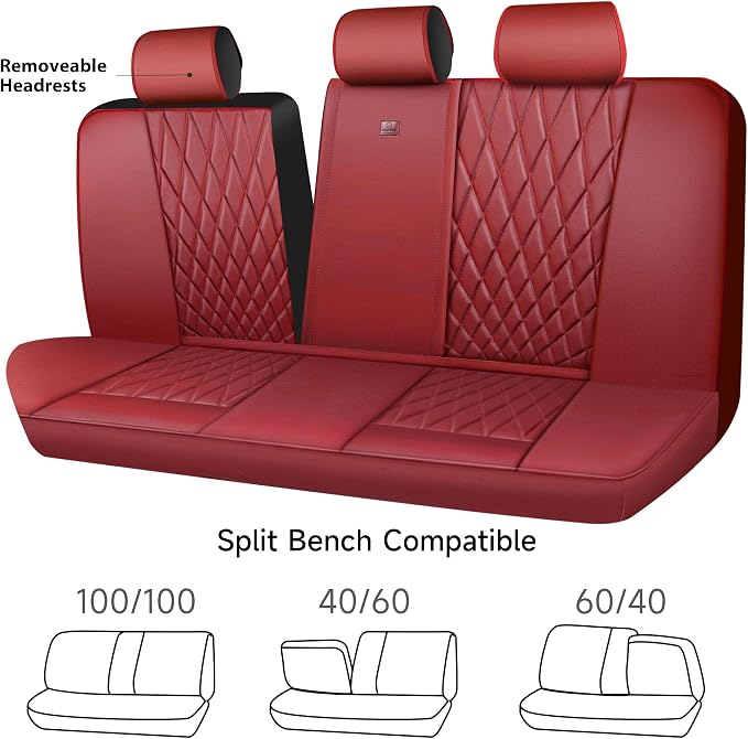 CAR PASS Piping Luxury Faux Leather Seat Covers Full Set, Premium Delux Anti-Slip Waterproof Automotive Seat Cover Universal Fit for Sedans Suvs Vans Trucks, Armrest & Airbag Compatible, Burgundy Red