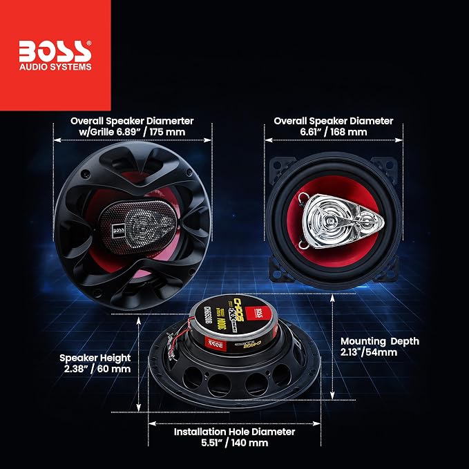 BOSS Audio Systems CH6530 Chaos Series 6.5 Inch Car Door Speakers - 300 Watts (Pair), 3 Way, Full Range, Tweeters, Coaxial, Sold in Pairs