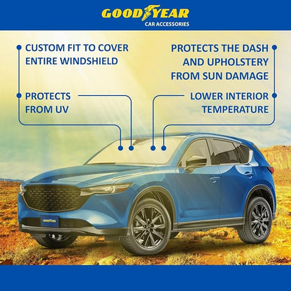 Goodyear Foldable Windshield Sunshade for Mazda CX-5 2017-2025, SUV car Accessories, Sunshade Cover, Sun Shade Car Windshield, Window Sun Blocker - GY008353