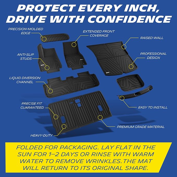 Michelin Vehicle Mat, All-Weather TPE Custom Fit Liner for Tesla Model Y 5 Seat Floor Mats 2025-2027 (10 Piece), Elite