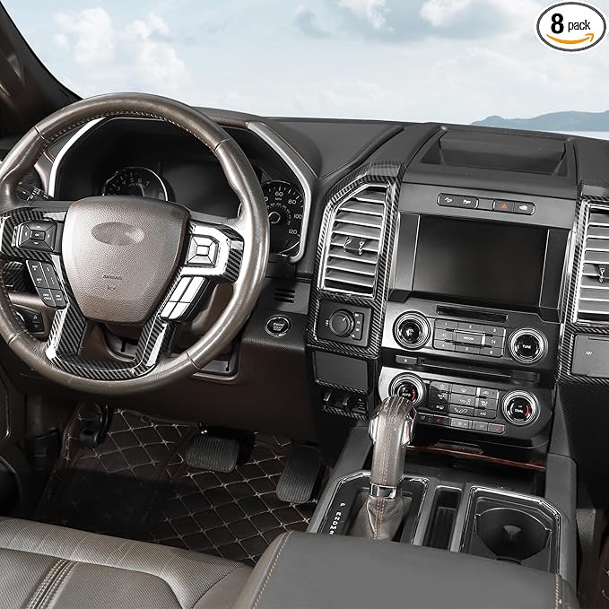 Voodonala for F-150 2015-2020 Center Console Interior Trim Cover Kits Compatible with Ford F150 2015-2020(Carbon Fiber Black,8Pcs/Set)