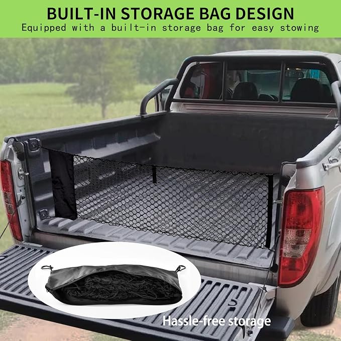 Cargo Net for Pickup Truck Bed, 50 x 17.7 inches, Compatible with Ford F150, F150/F250, Chevy Silverado, GMC Sierra - Upgraded Storage Bag