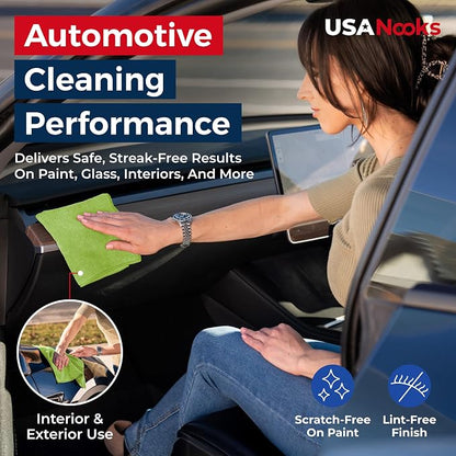 USANOOKS Microfiber Cleaning Cloth Light Green - 8 Pcs 12.5"x12.5" - High Performance - 1200 Washes, Ultra Absorbent Towels Weave Grime & Liquid for Streak-Free Mirror Shine - Car Washing Cloth