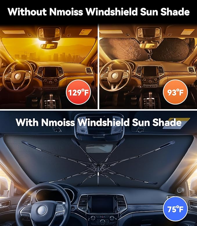 Nmoiss Windshield Sun Shade Umbrella for Jeep Grand Cherokee 2011-2026 Accessories, [Vinyl Coating Heat Shield] Protect Car from Sun Rays & Heat Damage Keep Cool and Protect Interior