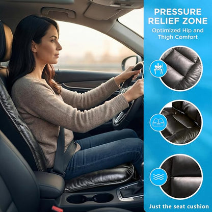 CORRIDOR Genuine Leather Seat Cushion for Car - Handmade - Relieve Hip, Pressure and Sciatica Pain - Ideal for Lower Back Pain - for Office Chair and Car Seat (Premium Black, Cushion)
