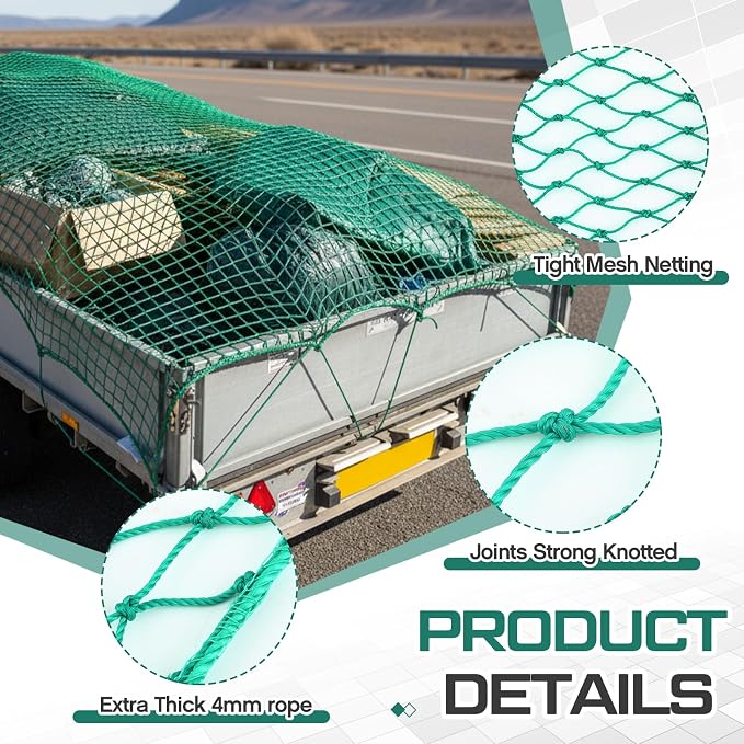 SATINIOR 24 x 12 ft Heavy Duty Cargo Net Truck Bed Network Cover with 18pcs Ropes Bungee Cargo Net Car Sealing Network Rope for Trailer Pickup Truck