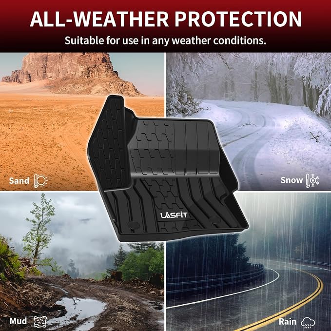LASFIT Floor Mats for 2015-2019 Lincoln MKC, Custom Fit All Weather TPE Floor Liners, Full Coverage Front & 2nd Row 3-Pcs Set, Black