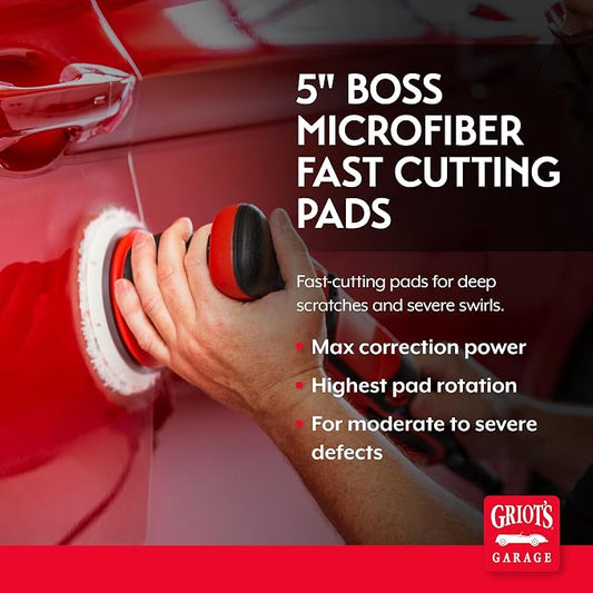 Griot's Garage BOSS Microfiber Fast Cutting Pads for Car Detailing, Polishing and Maximum Paint Correction, Orbital Polisher Buffing Pads, 5”, Set of 2