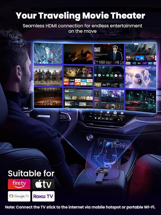 3-in-1 Wireless CarPlay Adapter 2026, Convert Wired to Wireless Apple Car Play/Android Auto or HDMI for Fire TV Stick [Metal&Glass Case] Screen Mirroring, Car TV Mate Pro Max, Fit for 2016+ Cars-Black