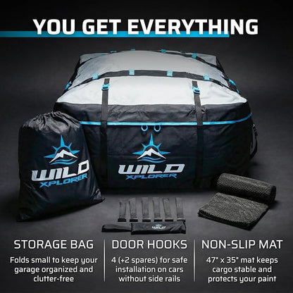 Rooftop Cargo Carrier - 23 Cubic Feet (XXL), Waterproof Soft Shell Car Roof Cargo Carrier, Heavy Duty Car Top Luggage Cargo Bag with Patented Door Hooks and Non-Slip Mat