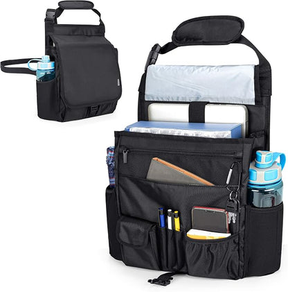 LUXJA Car Front Seat Organizer with Cover and Laptop Sleeve, Car Seat Organizer with Back Adjustable Straps, Black