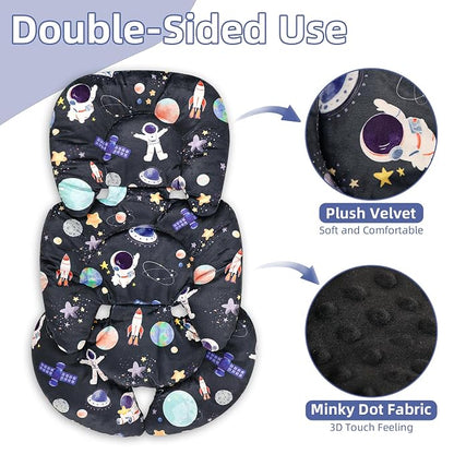 Infant Car Seat Insert Cushion, Baby Car Seat Head Body Support for Girls & Boys, Reversible Newborn Car Seat Insert with 2 Extra Strap Paddings, Premature Car Seat Cushion, Black Space