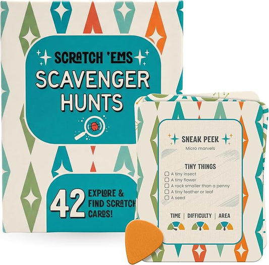 Scratch 'Ems Scavenger Hunts | 42 Scratch Off Adventure Cards - Outdoor Scavenger Hunt for Kids & Families | All Season, Reusable Scratch-Off Cards for Screen-Free Fun, Nature Activity & Camping
