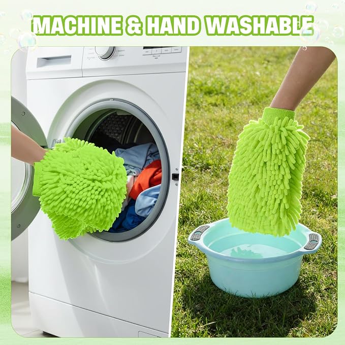 48 Pack Car Wash Mitt Bulk Microfiber, 10'' x 8'' Chenille Car Wash Mitt Gloves, Scratch Free Double Sided No Lint No Marks for Truck SUV and All Vehicle Surfaces (Lime Green)