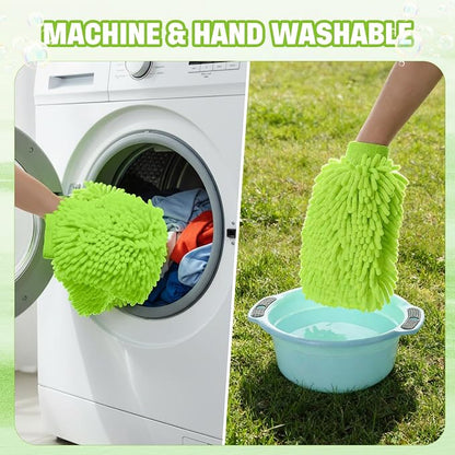 48 Pack Car Wash Mitt Bulk Microfiber, 10'' x 8'' Chenille Car Wash Mitt Gloves, Scratch Free Double Sided No Lint No Marks for Truck SUV and All Vehicle Surfaces (Lime Green)