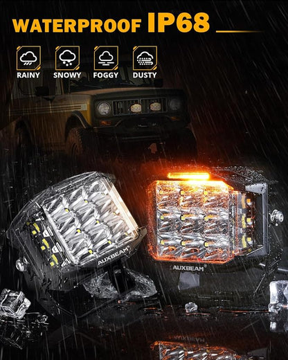 Auxbeam 5 Inch LED Pod Offroad Lights, 168W Super Bright Cube Pods Spot Flood Combo Driving Lights with Side Shooter, V-MAX Series Amber DRL Ditch Work Light with Yellow Cover for Truck Jeep SUV ATV