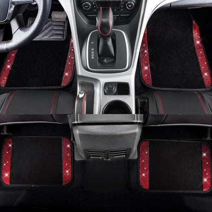 CAR PASS 23 PCS Bling Diamond Car Accessories Set for Women, Leather Car Seat Covers Full Set Sparkly Rhinestone15'' Steering Wheel Covers Shining Diamond Car Floor Mats Cute Car Interior Sets, Red