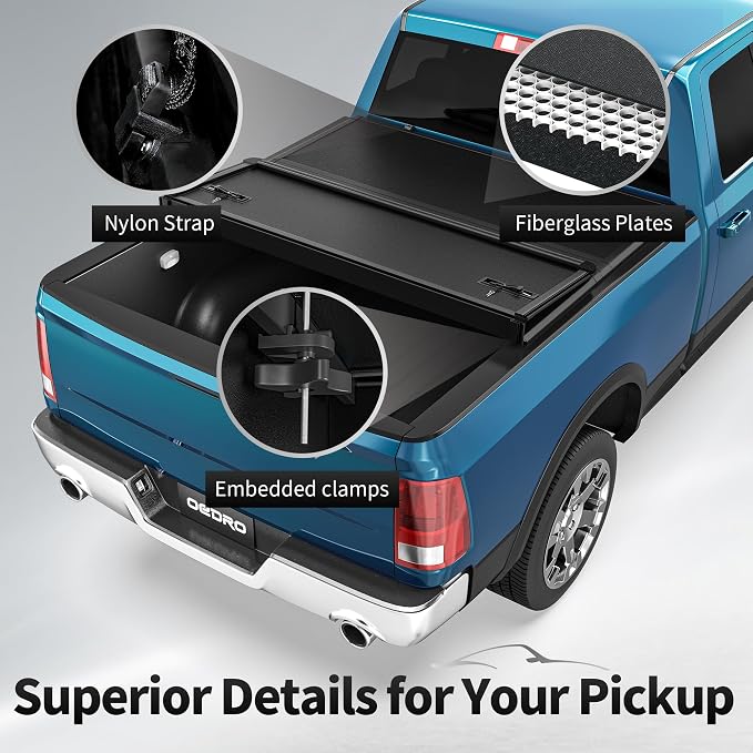 OEDRO FRP Hard Tri-fold Tonneau Cover Fold Truck Bed Covers Compatible with 2016-2023 Toyota Tacoma (Excl. Trail Edition), 5ft Bed with Tacoma Bed Rail