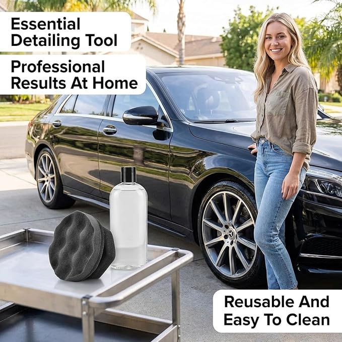 2 Pack Large Tire Shine Sponge, Foam Sponge Applicator, Tire Scrubber Brush, Car Cleaning Supplies, Wheel Detailing Tool for Auto Waxing Polishing,Automotive Wax Sponge Applicator
