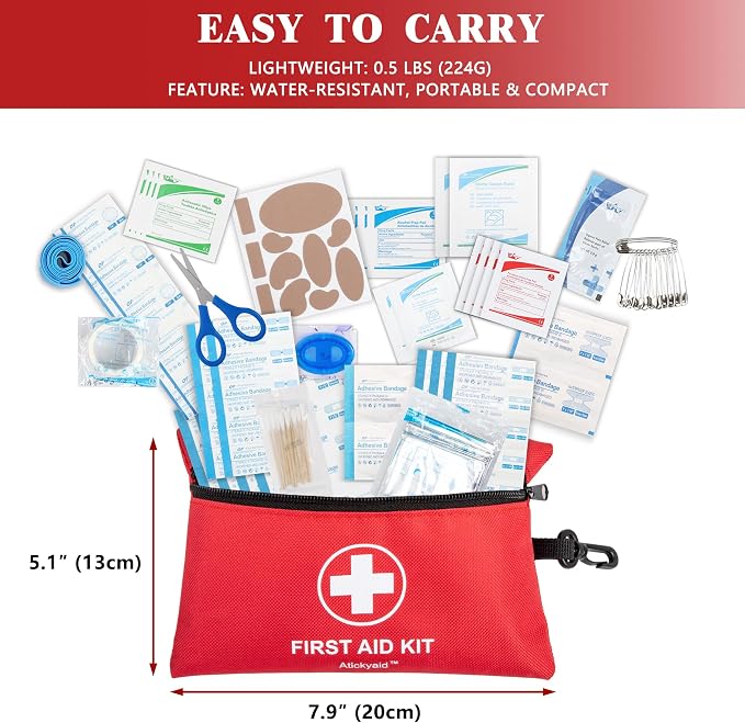 Atickyaid Mini First Aid Kit - 140 Piece Small First Aid Medical Kit for Car, Home, Office, Travel, Camping, Sports, Outdoor, School - Emergency First Aid Supplies and Survival Kit