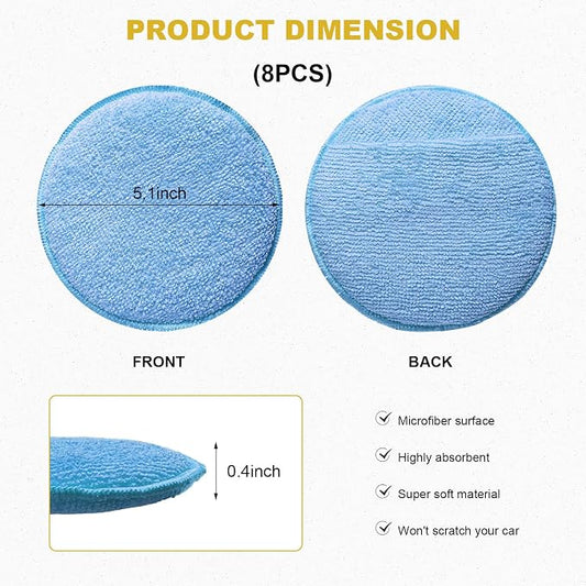 8PCS Microfiber Wax Applicator Pads, 5 Inch Round Car Wash Sponge Cleaning Tools with Finger Pocket, Scratch-Free Ultra-Soft Foam Bulk for Fine Polishing Detailing Waxing (Light Blue)