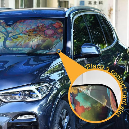 Windshield Sun Shade Abstract Flower Tree Front Window Block UV Shades Visor Reflective Retractable for Car SUV Trucks