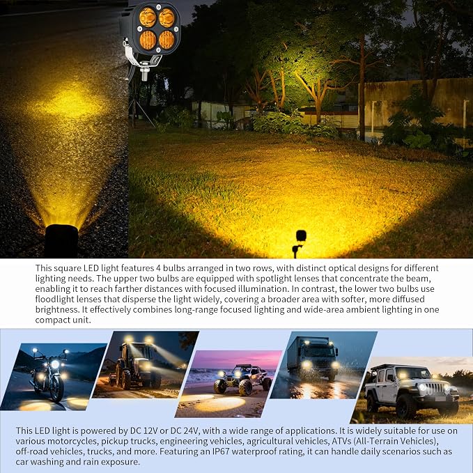 2-Pack 40W 3Inch Yellow/Amber Combo Beam LED Pod Light - Bright Off-Road Driving Fog Lights, Waterproof Auxiliary Ditch Lights for Truck, SUV, ATV, Boat, Motorcycle, Pickup, Tractor