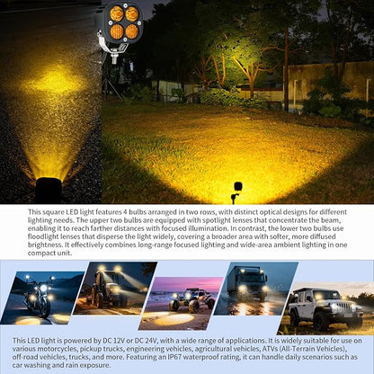 2-Pack 40W 3Inch Yellow/Amber Combo Beam LED Pod Light - Bright Off-Road Driving Fog Lights, Waterproof Auxiliary Ditch Lights for Truck, SUV, ATV, Boat, Motorcycle, Pickup, Tractor