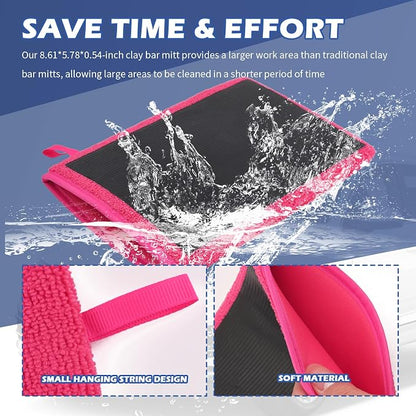 2PCS Car Clay Mitt Auto Detailing,Soft Clay Bar Mitt for Cleaning Car Surfaces,Anti-Scratch Clays Mitts for Cars Detailings to Replace Traditional Clays Bar Cars Accessories (Red/2PCS)