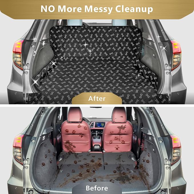 F-color SUV Cargo Liner for Dogs, Water Resistant Pet Cargo Cover Dog Seat Cover Mat for SUVs Sedans Vans with Bumper Flap Protector, Non-Slip, Large Size Universal Fit, Bone
