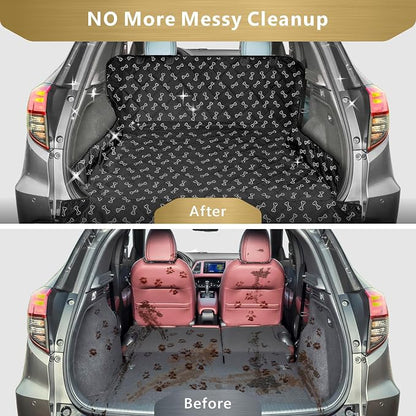 F-color SUV Cargo Liner for Dogs, Water Resistant Pet Cargo Cover Dog Seat Cover Mat for SUVs Sedans Vans with Bumper Flap Protector, Non-Slip, Large Size Universal Fit, Bone