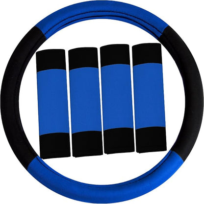 FH Group Automotive Seat Covers Light & Breezy Flat Cloth Full Set - Universal Car, Truck, SUV, or Van (Blue/Black) FB030115