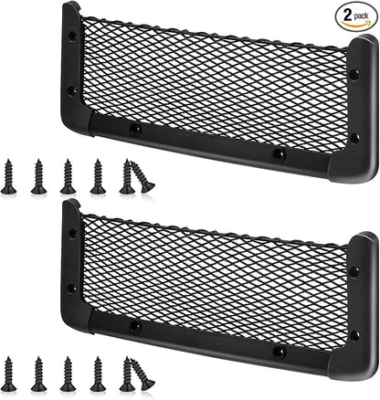 Frienda 2 Pcs ABS Plastic Frame Car Storage Net Bag Phone Car Mesh Net Holder RV Storage Boat Cargo Pocket Organizer Framed Mesh Pocket with Screws for Auto RV (13.8 x 5 Inch)