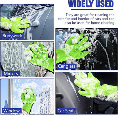 2PCS Car Wash Mitt, 5 Finger Chenille Microfiber Cleaning Mitt for Cars, Scratch-Free Auto Washing Gloves, Car Interior Exterior Cleaning Gloves, Great for Hard-to-Reach Areas (Black)