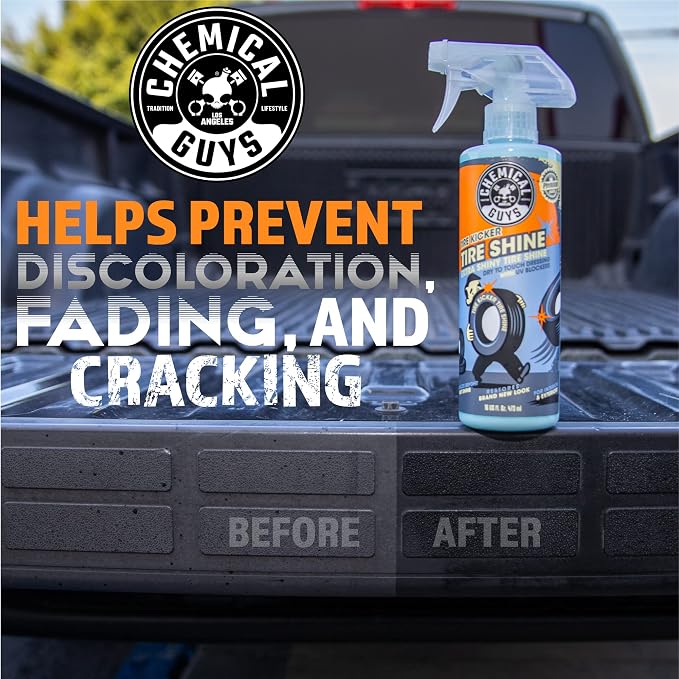 Chemical Guys Tire Kicker Sprayable Extra Glossy Tire Shine Spray, Dry-to-Touch Dressing - Restores Wet Look to Rubber, Vinyl, and Plastic, Safe for Cars, Trucks, Motorcycles, RVs, and More - 16 oz
