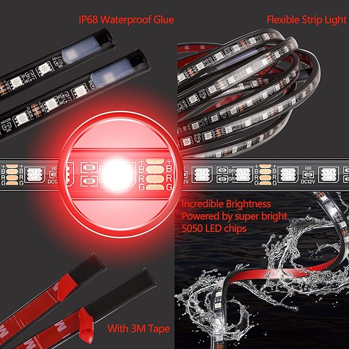 Yielinth Car Underglow Lights, Exterior LED Strip Lights with App and RF Remote Control, 16 Million Colors Underglow Kit for Car, 4 Pieces