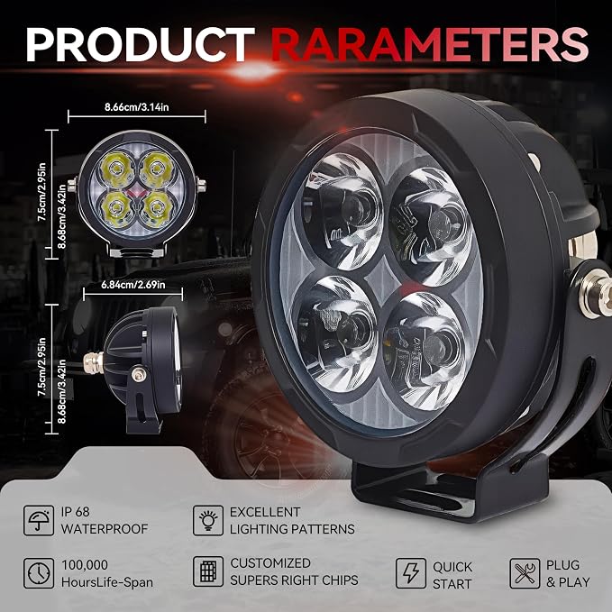 2PCS 3inch 80W LED Light Pods with Amber Covers, 9600LM Yellow Fog Light Pods LED Light Bar Offroad Driving Lights,for Jeep Wrangler Truck Car ATV SUV Motorcycle Cabin Boat (2Pcs 3Inch Lights)