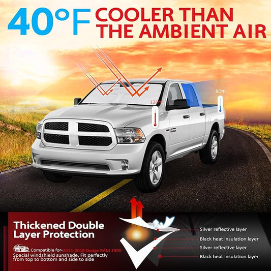 KAYZT Windshield Sun Shade for 2011-2018 Dodge Ram 1500 Foldable Sunshade Front Window Custom Fit Car Accessories