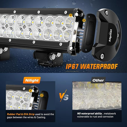 Nilight LED Light Bar 12 Inch 72W Spot Flood Combo Yellow Beam Off Road Lamp Fishing Hunting Emergency Deck Work Lighting for Trucks UTV Pick-up Van Boat Tractor