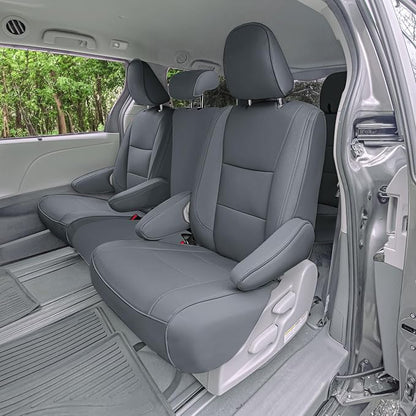 FH Group Custom Fit Car Seat Covers Specifically Made for 2011-2020 Toyota Sienna 8 Passenger, Full Set Solid Gray Faux Leather Automotive Seat Covers, Waterproof and Washable Seat Covers