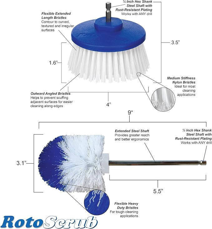 RotoScrub Drill-Powered Cleaning Brushes - 2-Brush Drill Accessory Combo Kit