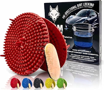 10.4" Heavy Duty Car Wash Bucket Insert (2-Pack) & Wash Mitt Kit - 10.6 oz Detailing Dirt Separator & Grit Trap, Scratch-Free Auto Wash, Fits 3.5 to 5 Gallon Buckets (Red Kit)