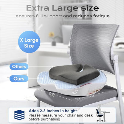 Seat Cushion for Tailbone Pain Relief, Firm Support Won't Flatten, Adds 2–3" Height, X-Large Cushion for Long Sitting, Office Chair, Car Seat & Work from Home (Blue)